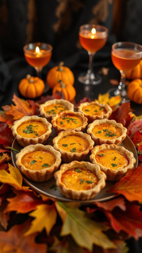 festive mini pumpkin quiches