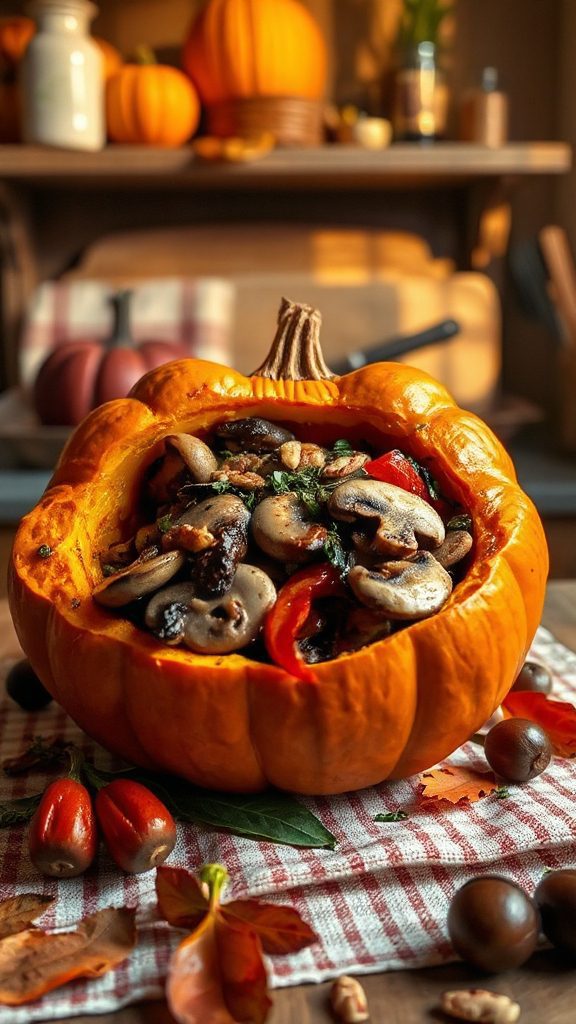 festive mushroom stuffed pumpkin dish