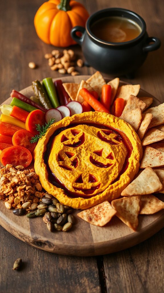 festive pumpkin hummus dip