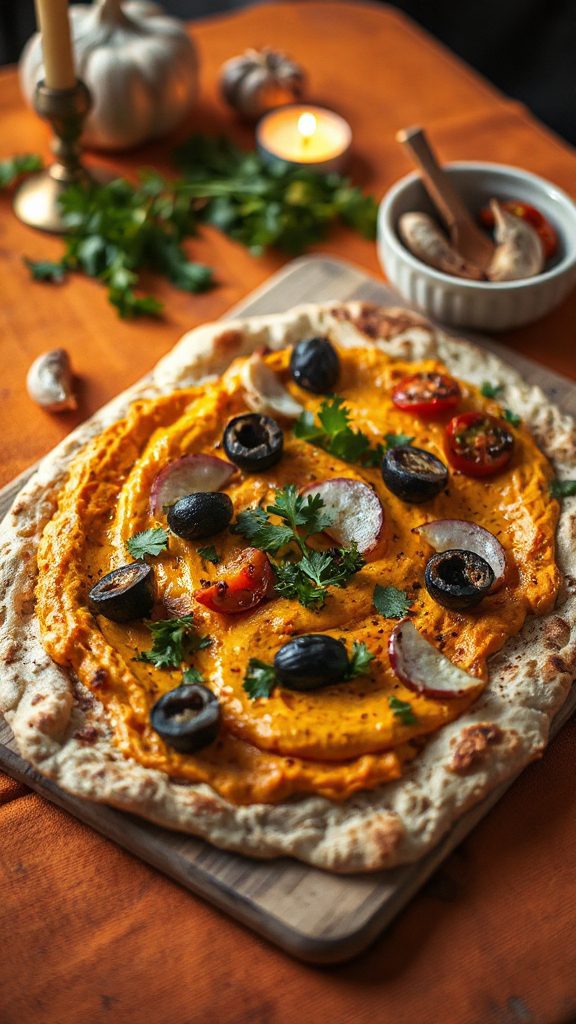 festive pumpkin hummus dip