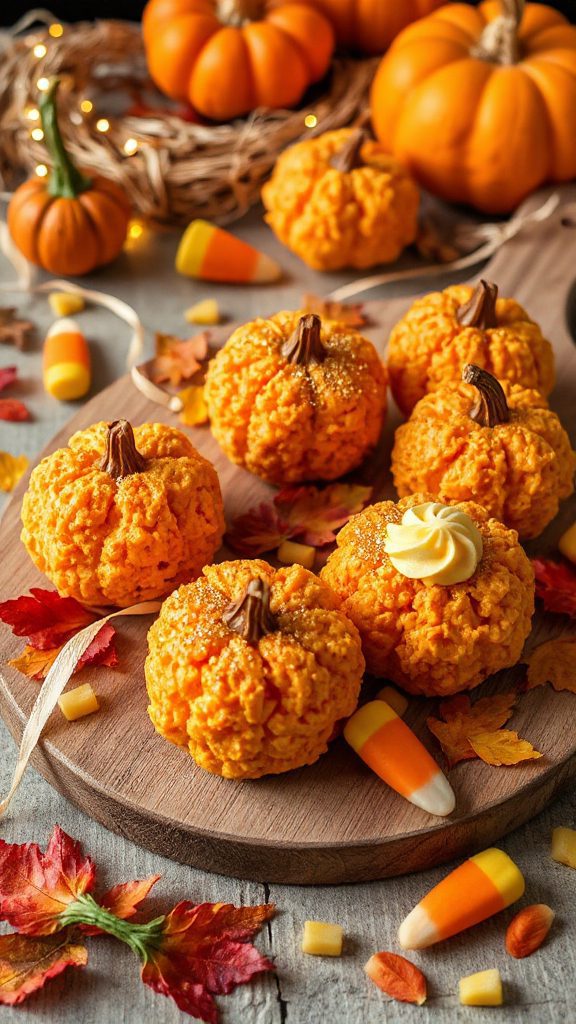 festive pumpkin rice krispie treats