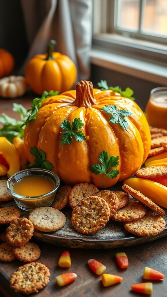 festive pumpkin shaped cheese ball