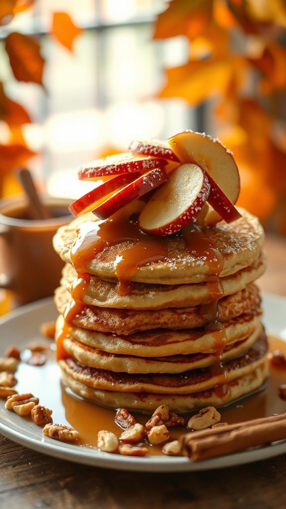 fluffy apple caramel pancakes