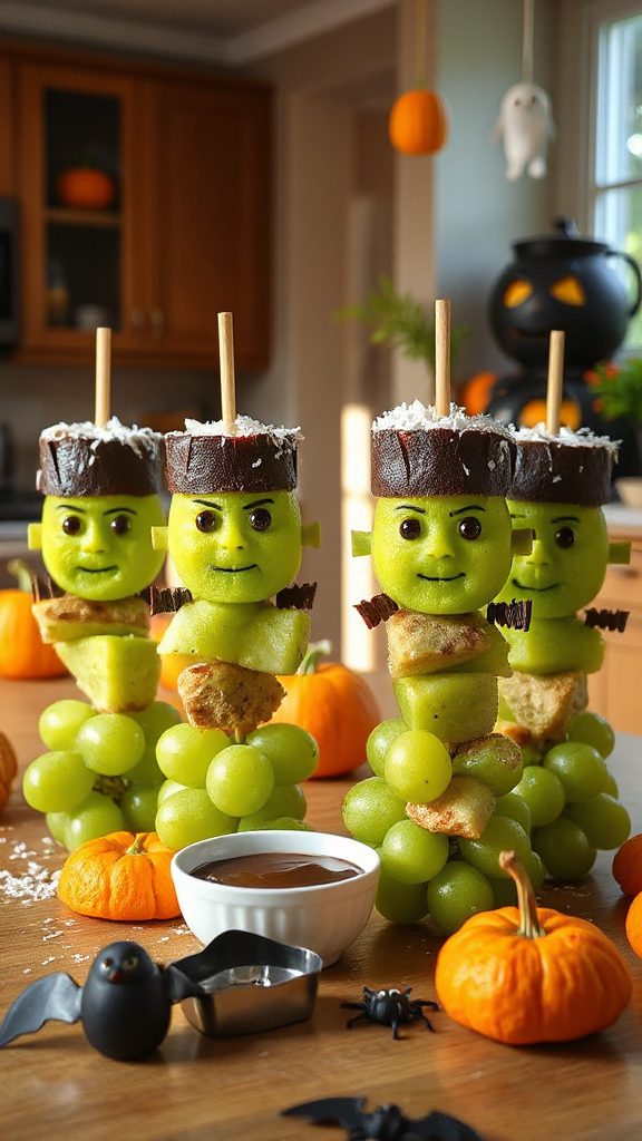 frankenstein themed fruit kabobs