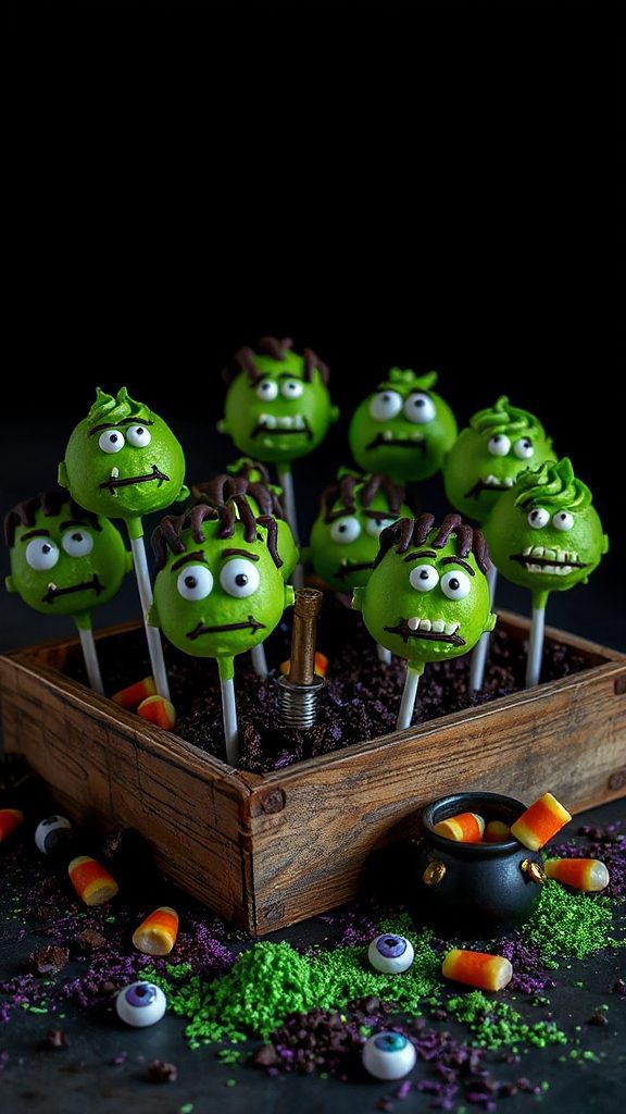 frightful frankenstein cake pops