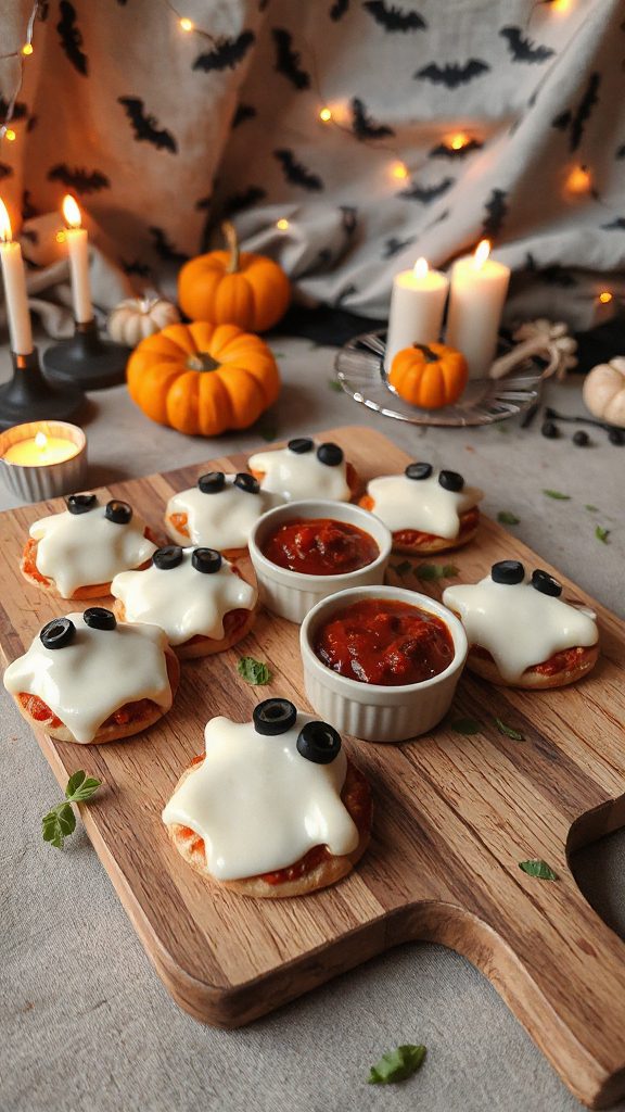 ghost shaped cheesy pizza bites