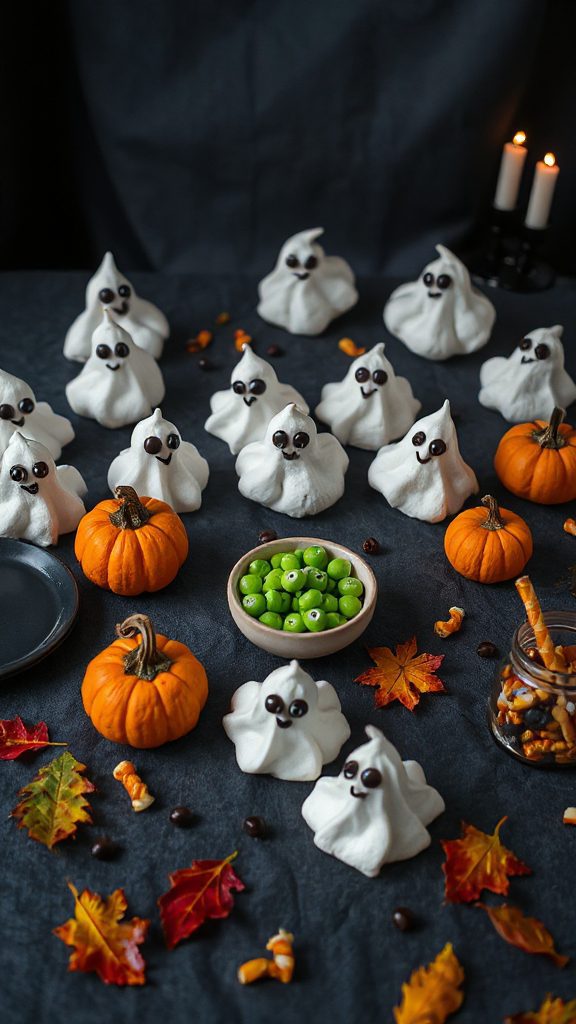 ghost shaped halloween meringue cookies