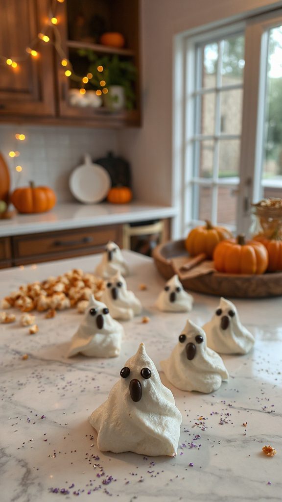 ghost shaped halloween meringue cookies