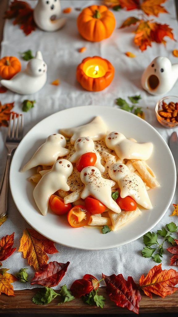 ghost shaped pasta with sauce