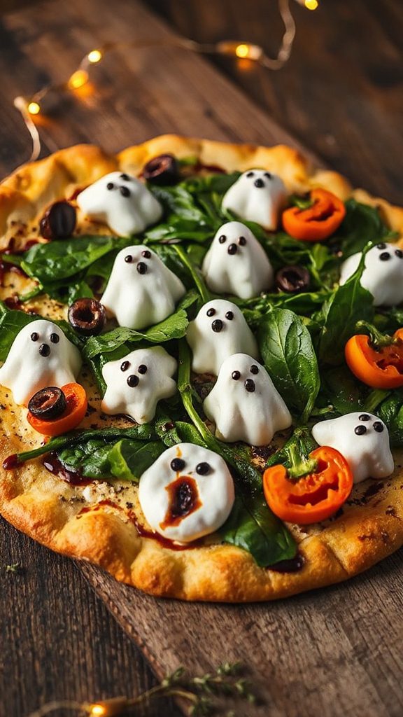 ghostly mozzarella spinach flatbread