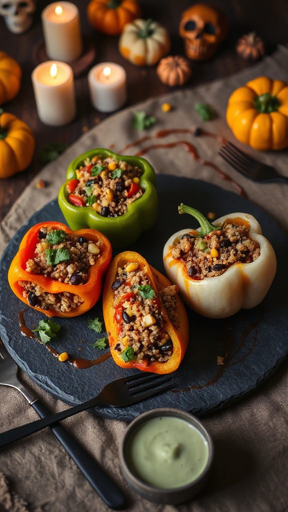 ghoulish quinoa stuffed peppers