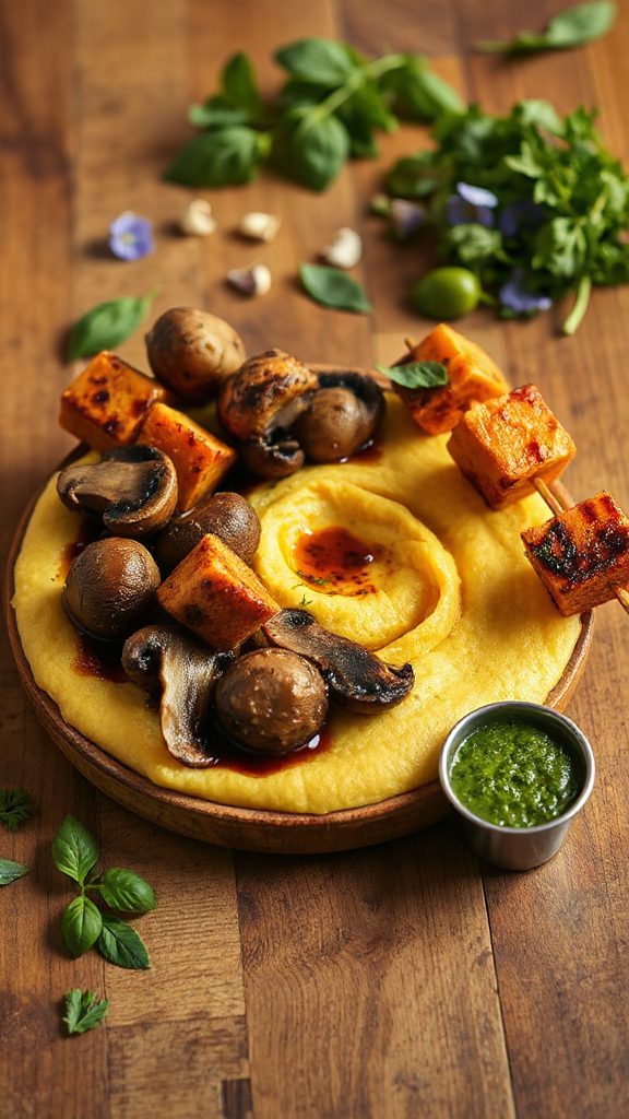 grilled polenta mushroom skewers