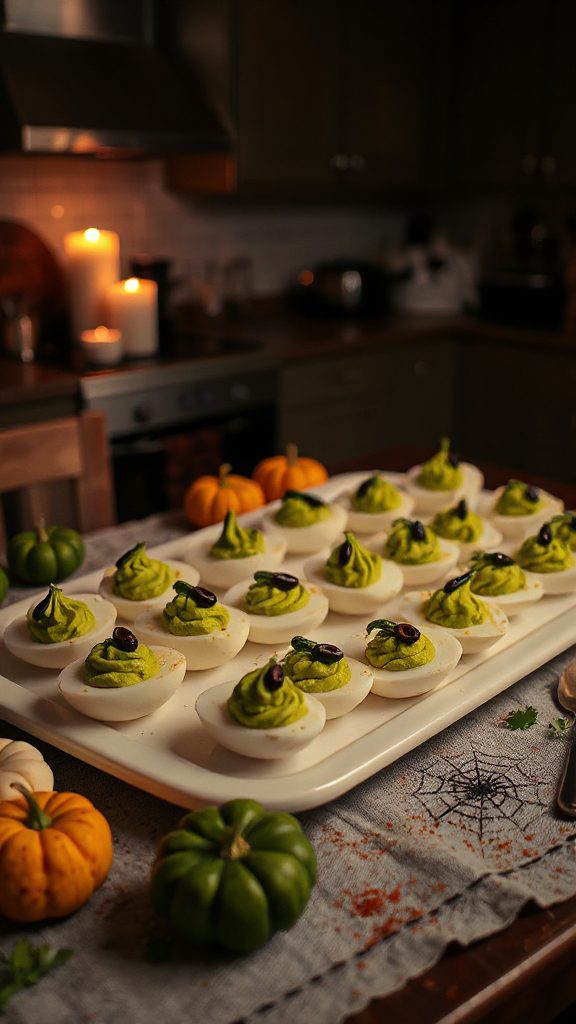 halloween avocado deviled eggs