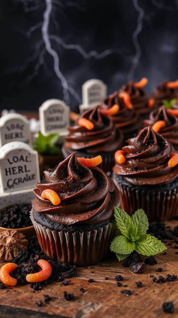 halloween graveyard dirt cupcakes