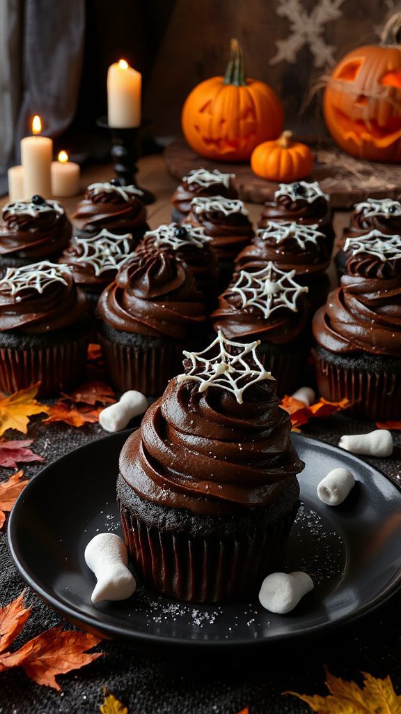 halloween spider web cupcakes