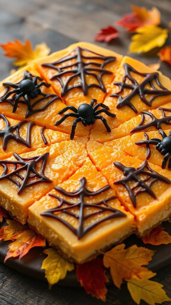 halloween spiderweb cheesecake bars