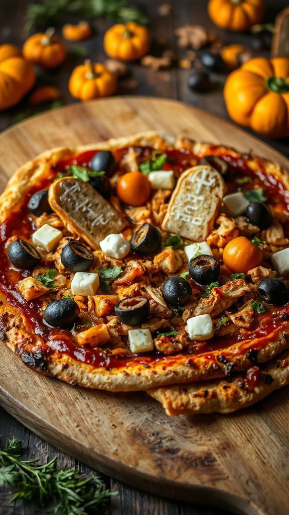 halloween themed bbq chicken pizza