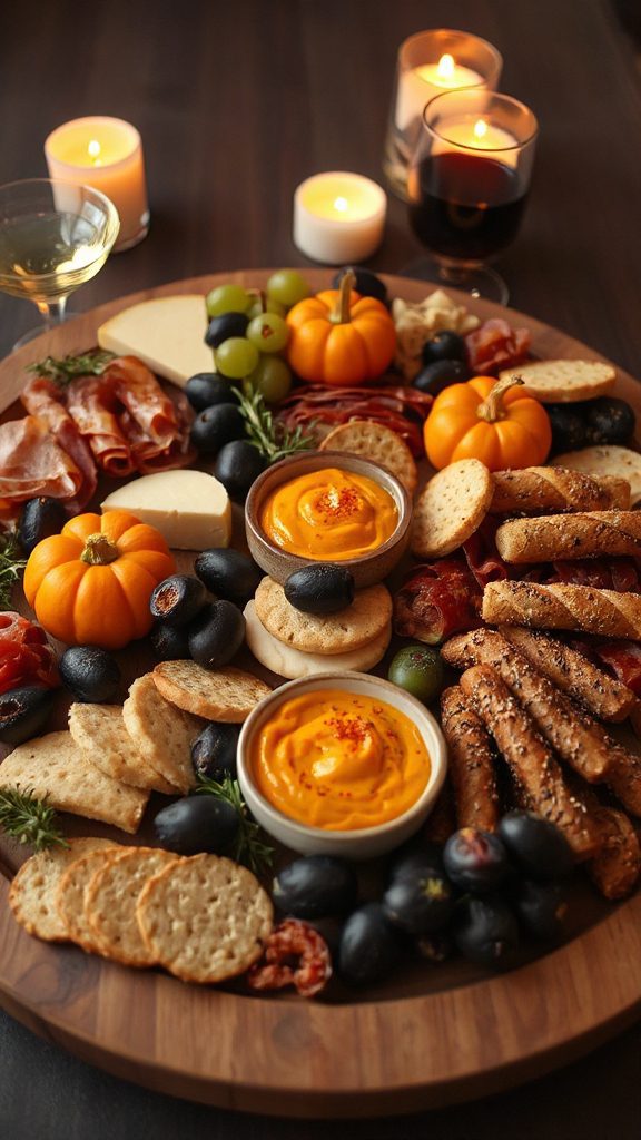 halloween themed charcuterie board setup
