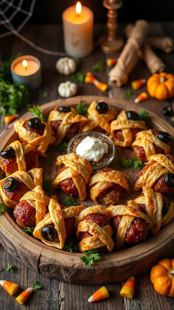 halloween themed meatball mummies