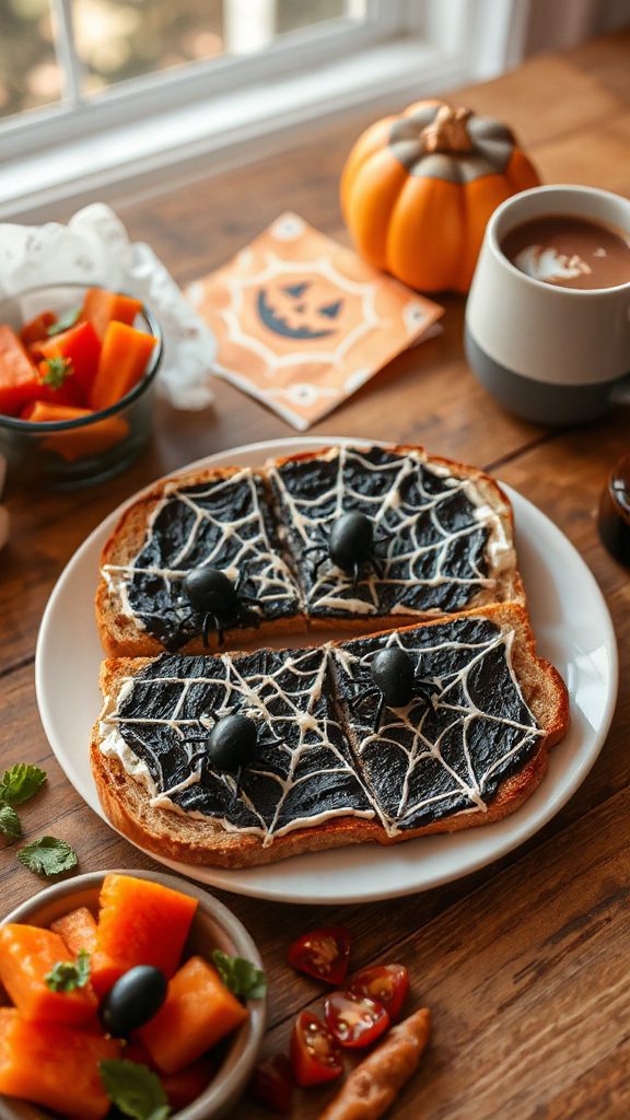 halloween themed spider web toast
