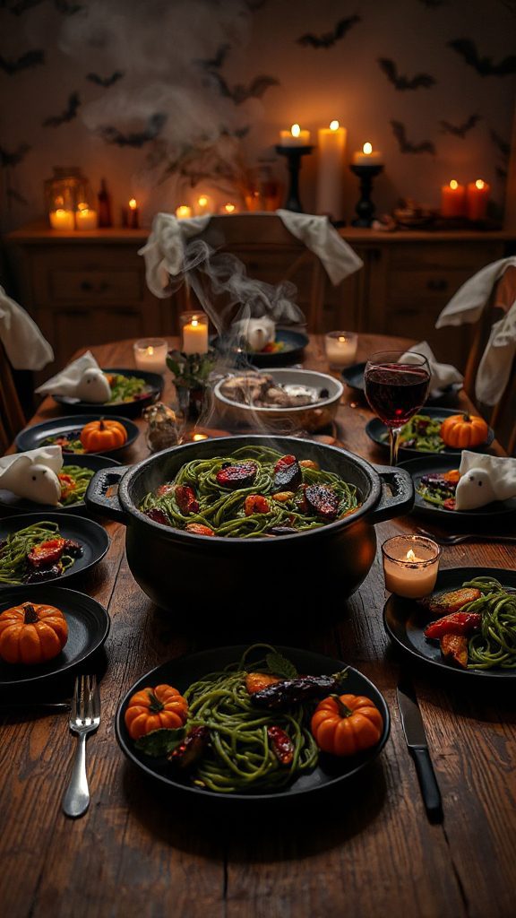 halloween themed vibrant pasta