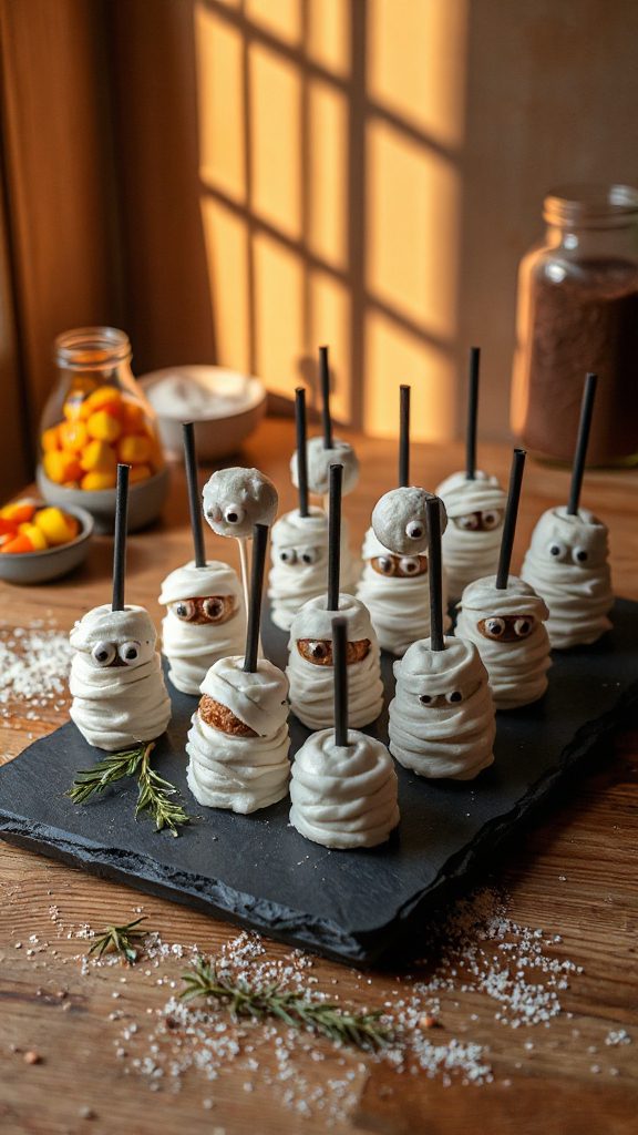 haunted mummy cake pops