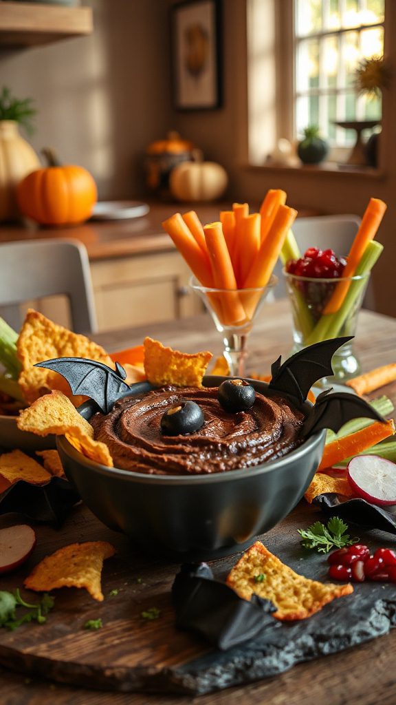 healthy halloween black bean hummus