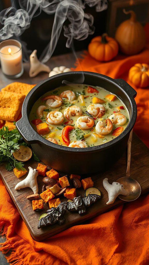 hearty halloween seafood chowder