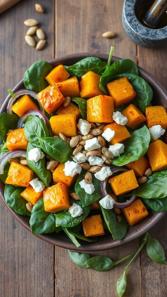 hearty pumpkin spinach salad