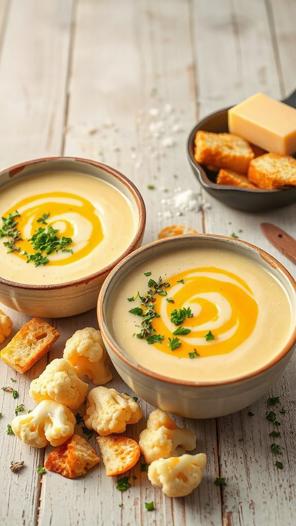 herb infused cheesy cauliflower soup