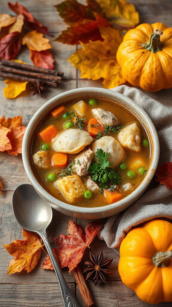 herb infused chicken dumpling soup