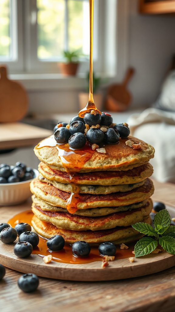 keto blueberry matcha pancakes