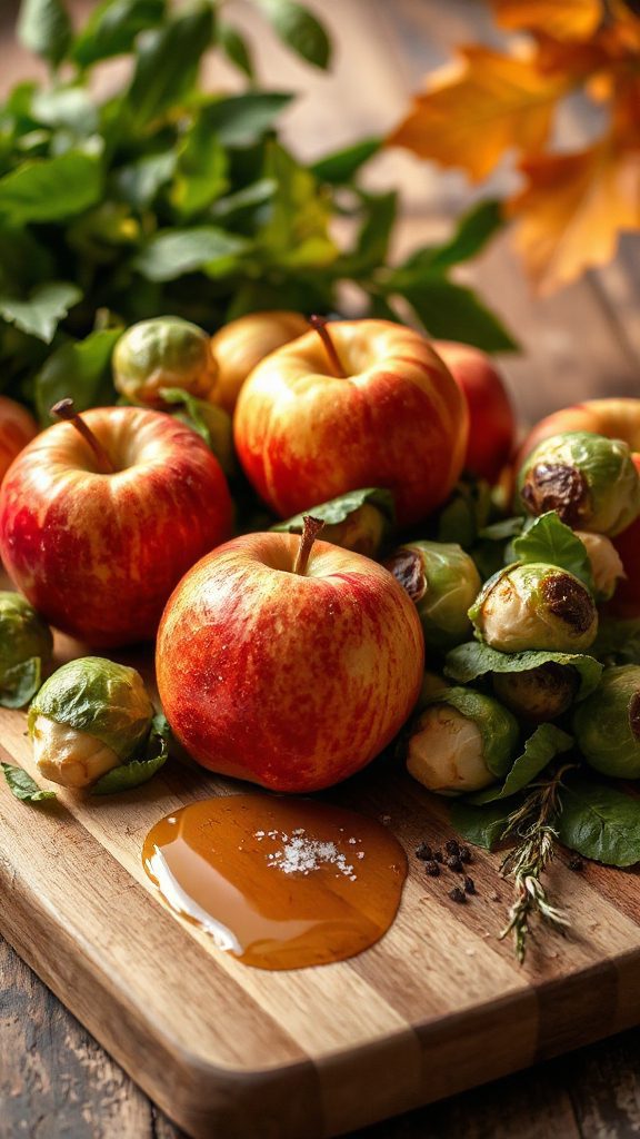 maple roasted apples and brussels sprouts