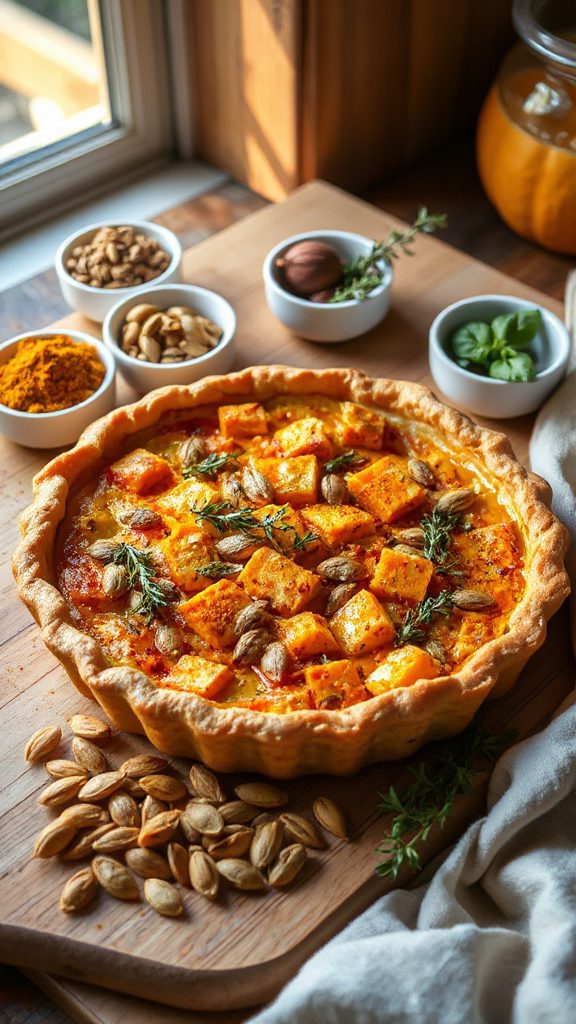 mediterranean tempeh pumpkin quiche