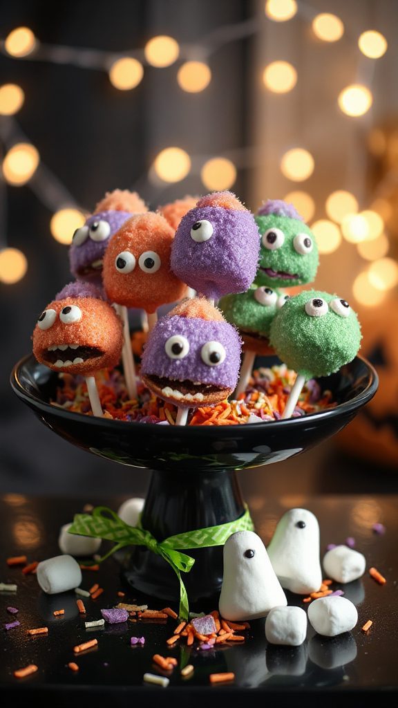 monster themed festive cake pops