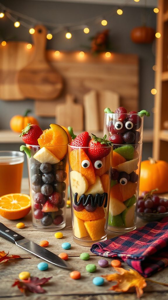 monster themed fruit cups
