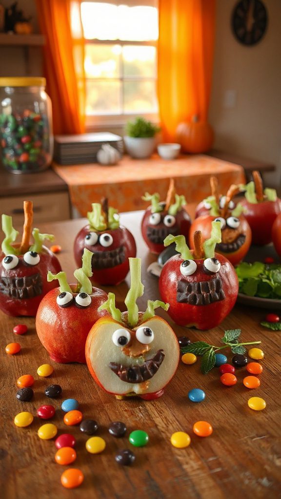 monster themed healthy apple snacks