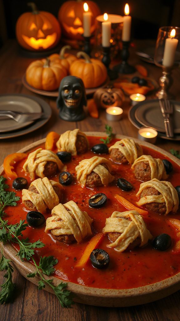 mummy meatballs for halloween