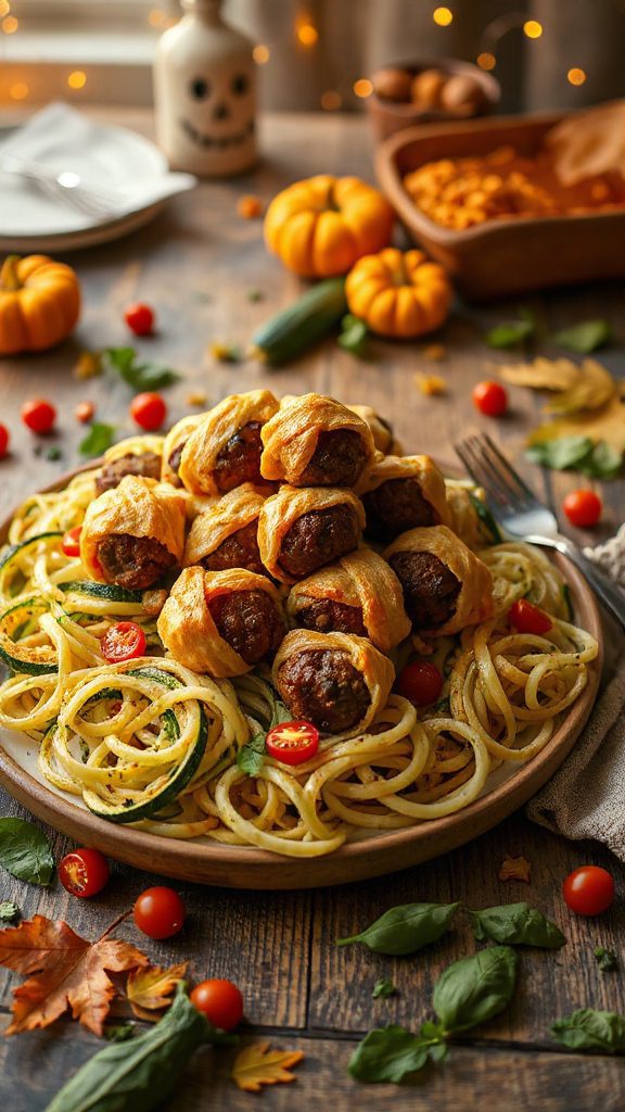mummy meatballs with zucchini noodles
