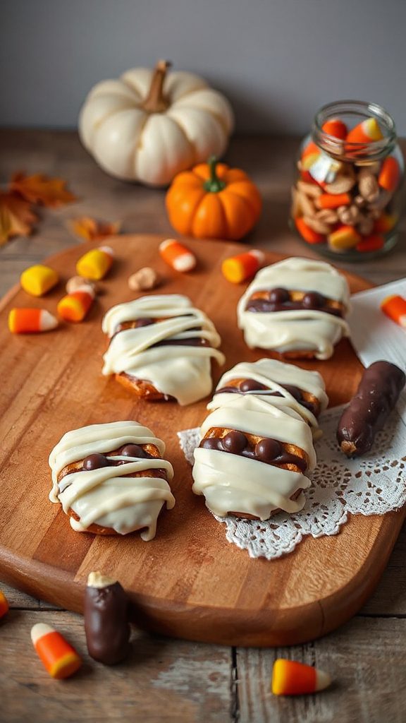 mummy pretzel halloween treats
