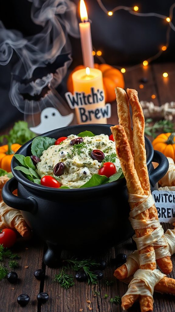 mummy themed cheesy spinach dip