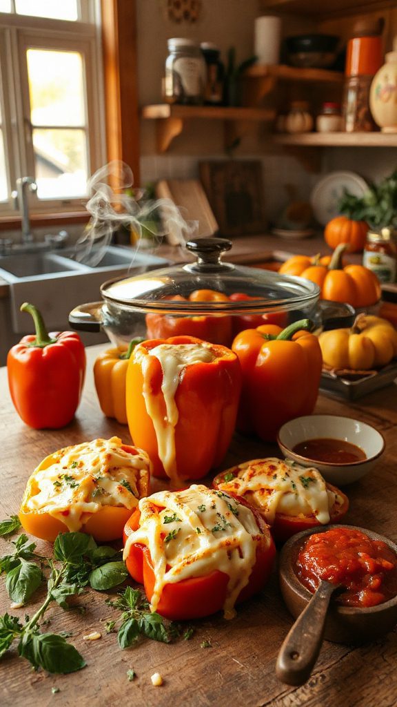 mummy themed stuffed bell peppers