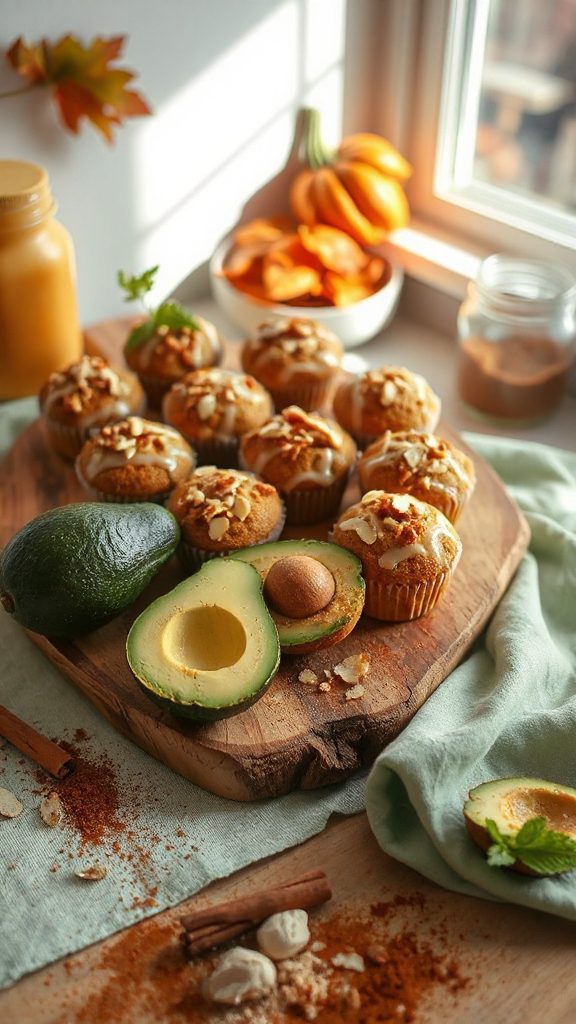 nutty avocado pumpkin muffins