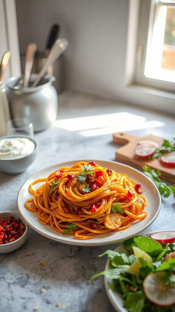 pair pumpkin noodles with salad