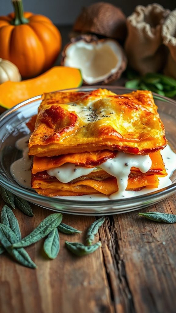 plant based pumpkin lasagna delight