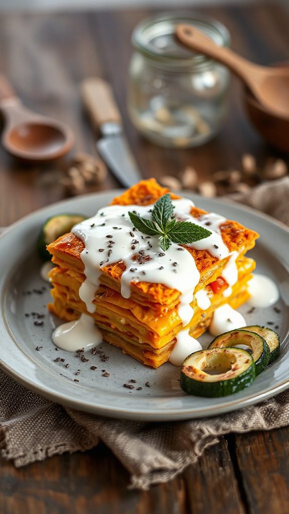 plant based pumpkin lasagna delight