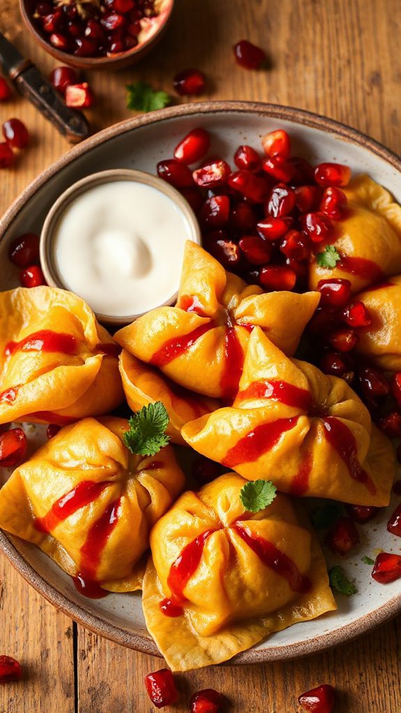 pomegranate glazed vegan dumplings
