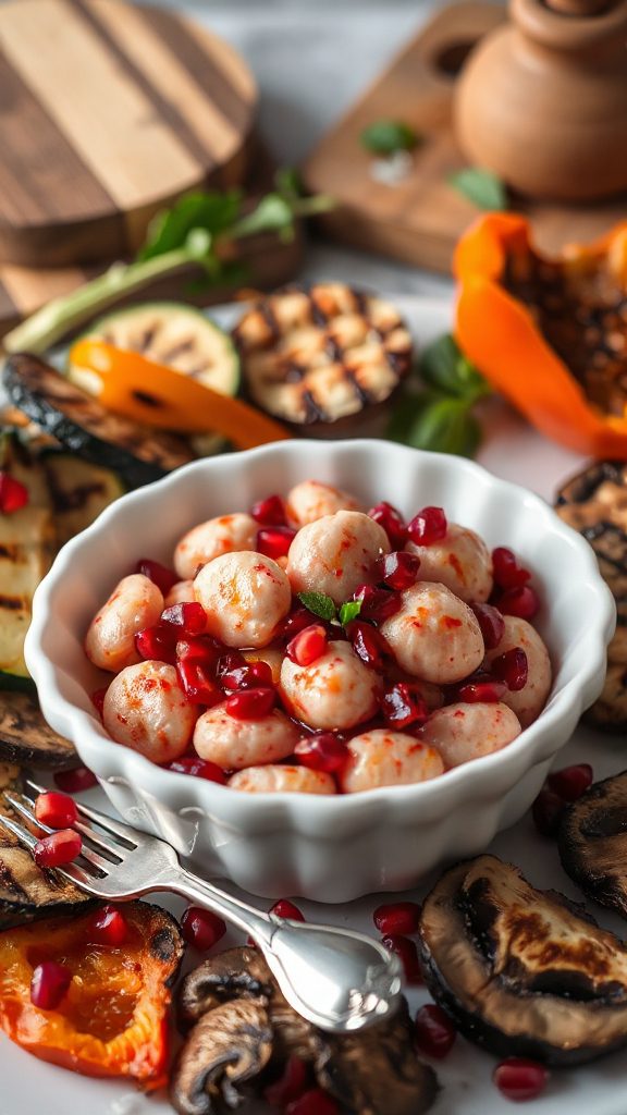 pomegranate infused grilled gnocchi