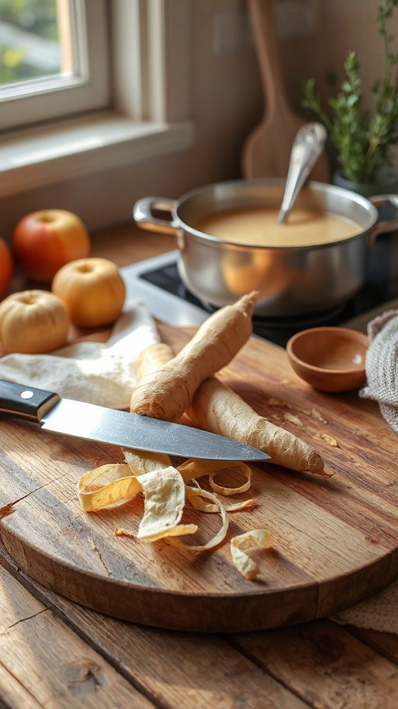 preparing delicious apple parsnip soup
