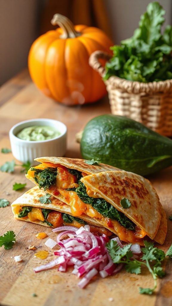pumpkin and kale quesadilla